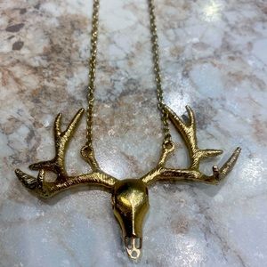 Gold deer skull necklace